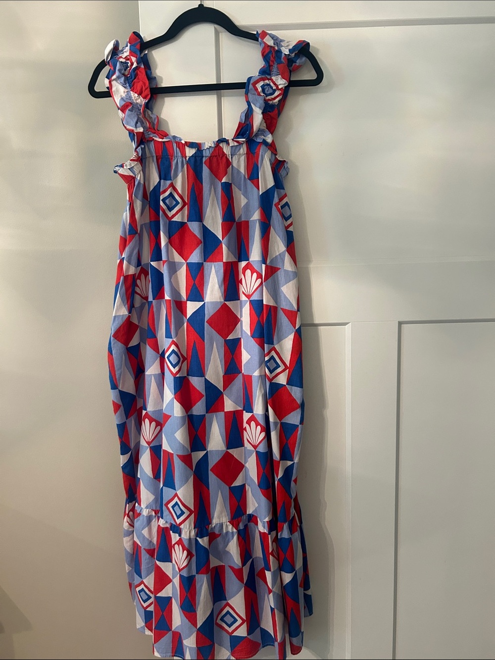 Printfresh Red, Blue & White Geometric Maxi Dress